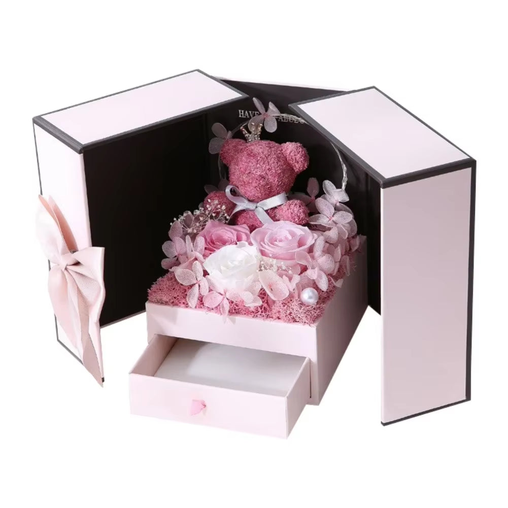 Valentine'S Day Rose Bear Gift Box Eternal Rose Gift Box for Women Girlfriend Birthday Paryt Mother'S Day Christma New Year Gift